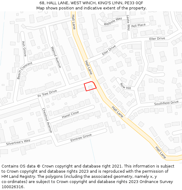 68, HALL LANE, WEST WINCH, KING'S LYNN, PE33 0QF: Location map and indicative extent of plot