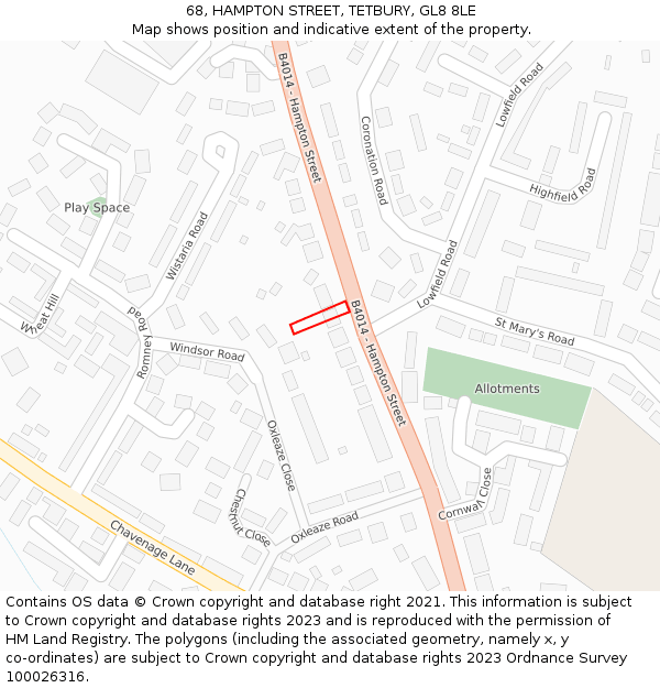 68, HAMPTON STREET, TETBURY, GL8 8LE: Location map and indicative extent of plot