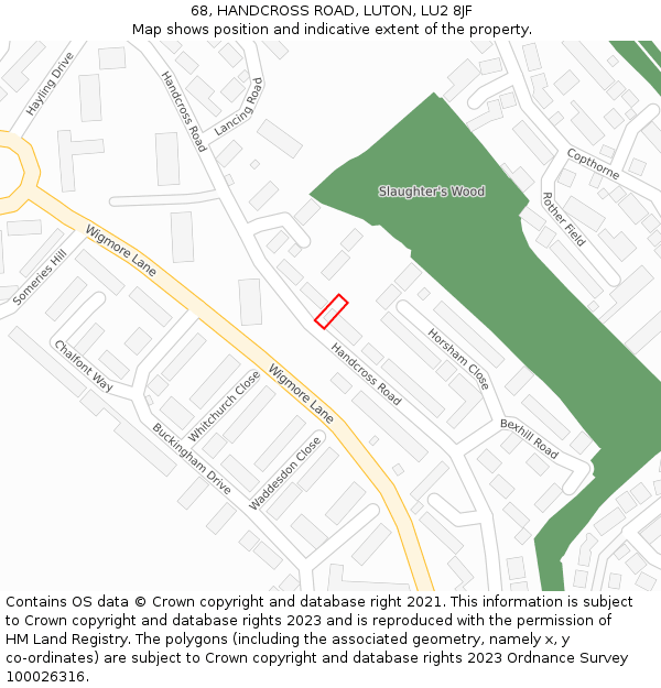 68, HANDCROSS ROAD, LUTON, LU2 8JF: Location map and indicative extent of plot