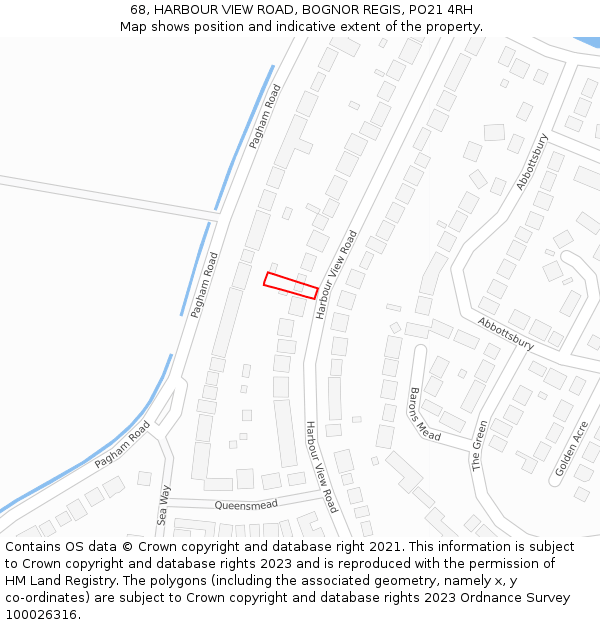 68, HARBOUR VIEW ROAD, BOGNOR REGIS, PO21 4RH: Location map and indicative extent of plot