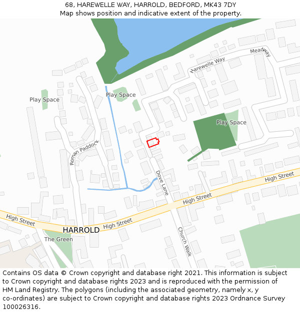 68, HAREWELLE WAY, HARROLD, BEDFORD, MK43 7DY: Location map and indicative extent of plot