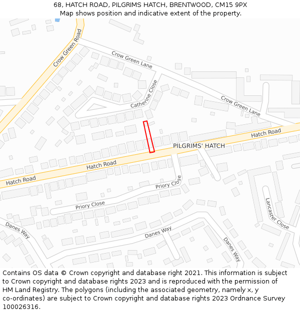 68, HATCH ROAD, PILGRIMS HATCH, BRENTWOOD, CM15 9PX: Location map and indicative extent of plot