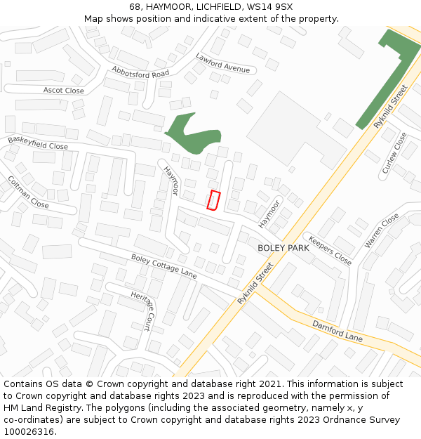 68, HAYMOOR, LICHFIELD, WS14 9SX: Location map and indicative extent of plot