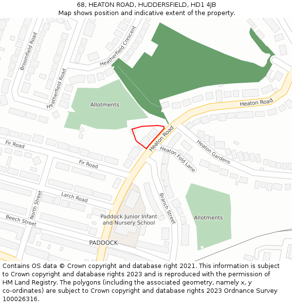 68, HEATON ROAD, HUDDERSFIELD, HD1 4JB: Location map and indicative extent of plot