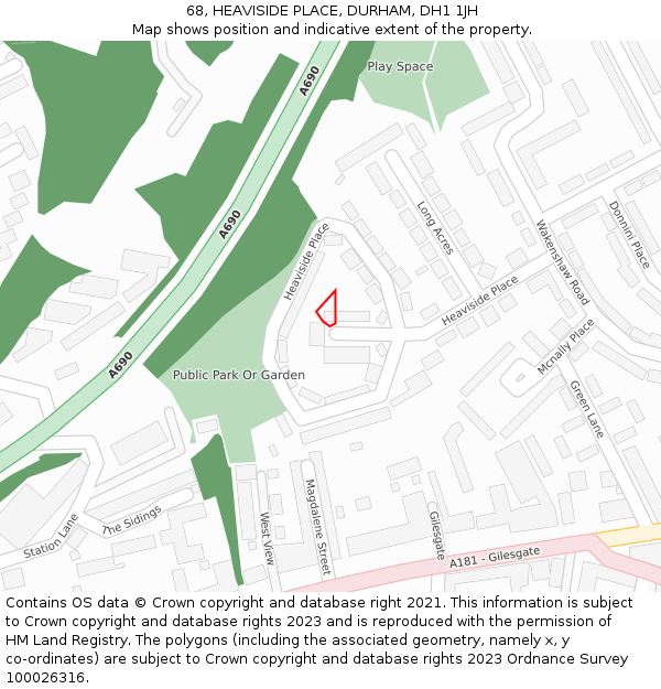 68, HEAVISIDE PLACE, DURHAM, DH1 1JH: Location map and indicative extent of plot