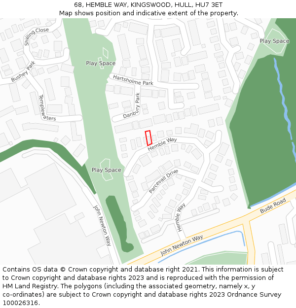 68, HEMBLE WAY, KINGSWOOD, HULL, HU7 3ET: Location map and indicative extent of plot