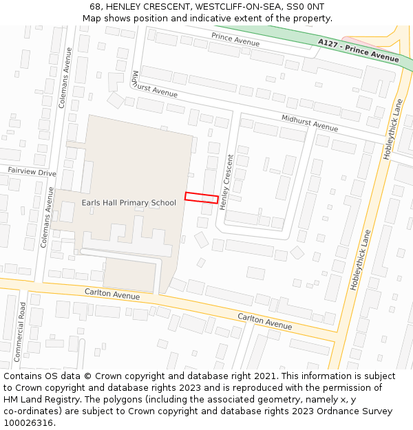 68, HENLEY CRESCENT, WESTCLIFF-ON-SEA, SS0 0NT: Location map and indicative extent of plot