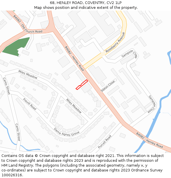 68, HENLEY ROAD, COVENTRY, CV2 1LP: Location map and indicative extent of plot