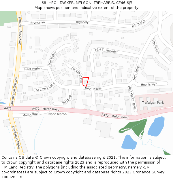 68, HEOL TASKER, NELSON, TREHARRIS, CF46 6JB: Location map and indicative extent of plot