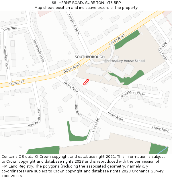 68, HERNE ROAD, SURBITON, KT6 5BP: Location map and indicative extent of plot