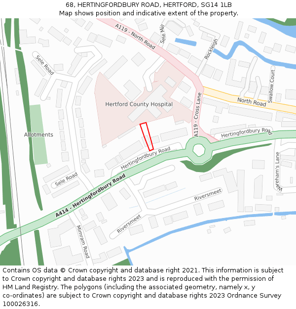 68, HERTINGFORDBURY ROAD, HERTFORD, SG14 1LB: Location map and indicative extent of plot