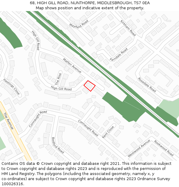 68, HIGH GILL ROAD, NUNTHORPE, MIDDLESBROUGH, TS7 0EA: Location map and indicative extent of plot