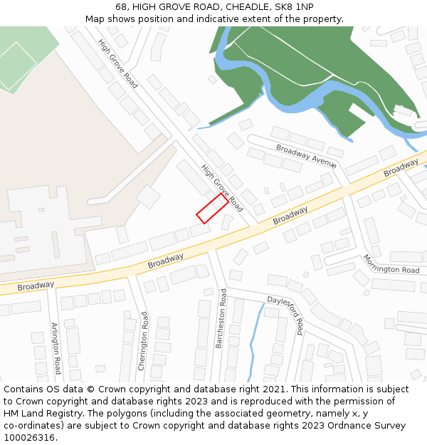 68, HIGH GROVE ROAD, CHEADLE, SK8 1NP: Location map and indicative extent of plot