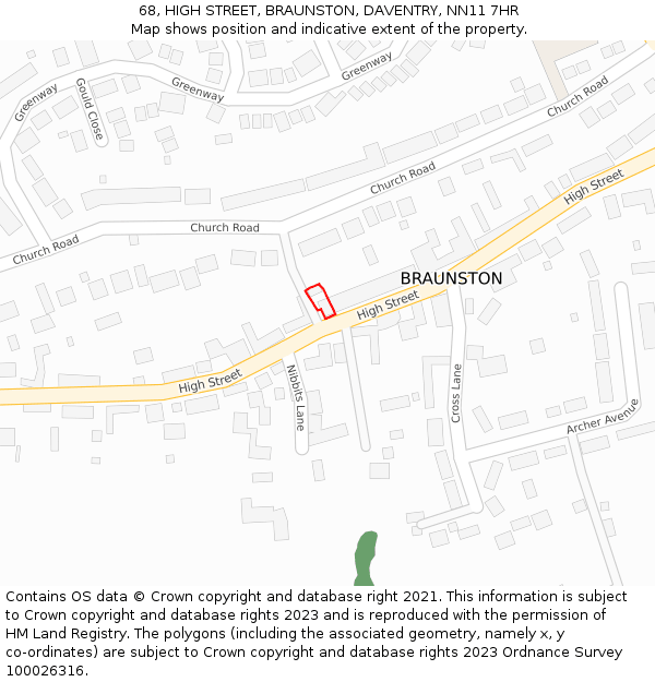 68, HIGH STREET, BRAUNSTON, DAVENTRY, NN11 7HR: Location map and indicative extent of plot