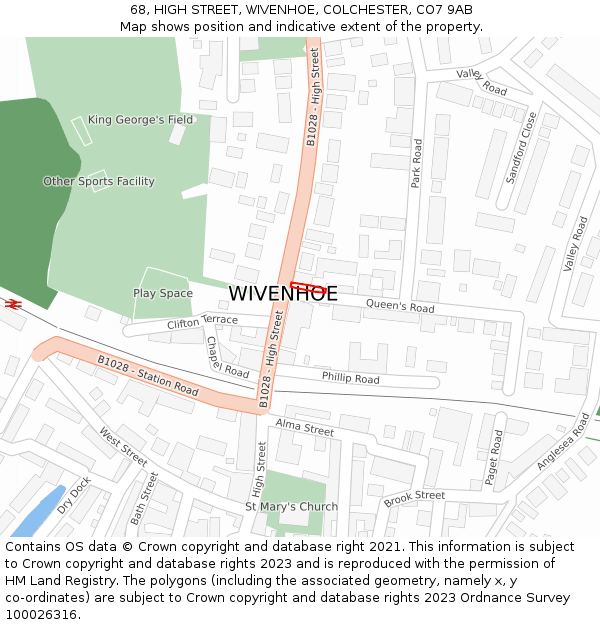 68, HIGH STREET, WIVENHOE, COLCHESTER, CO7 9AB: Location map and indicative extent of plot