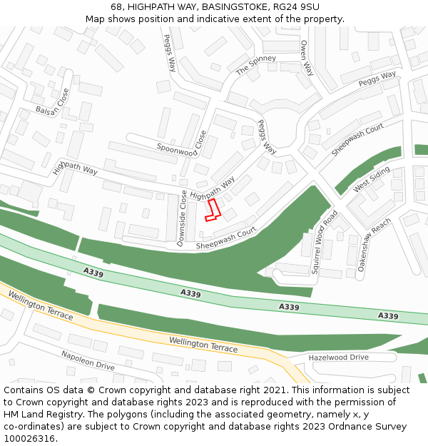 68, HIGHPATH WAY, BASINGSTOKE, RG24 9SU: Location map and indicative extent of plot