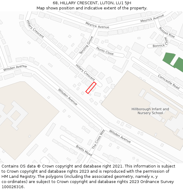 68, HILLARY CRESCENT, LUTON, LU1 5JH: Location map and indicative extent of plot