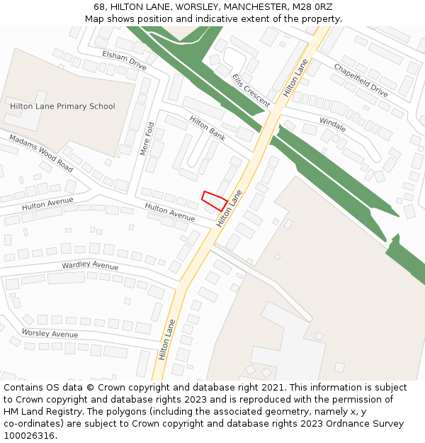 68, HILTON LANE, WORSLEY, MANCHESTER, M28 0RZ: Location map and indicative extent of plot