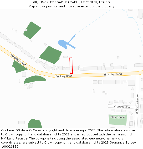 68, HINCKLEY ROAD, BARWELL, LEICESTER, LE9 8DJ: Location map and indicative extent of plot