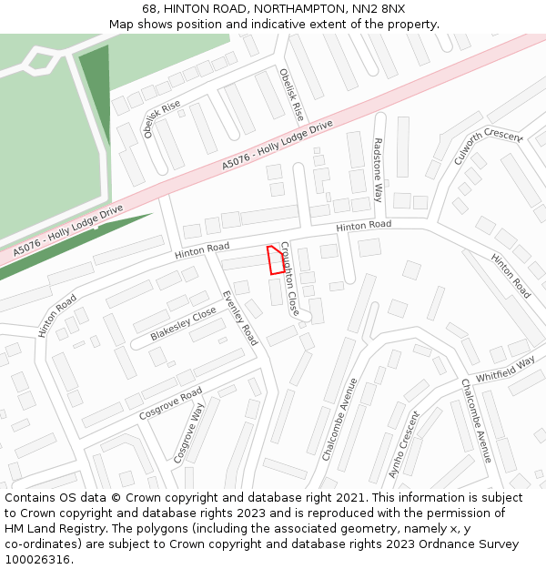 68, HINTON ROAD, NORTHAMPTON, NN2 8NX: Location map and indicative extent of plot