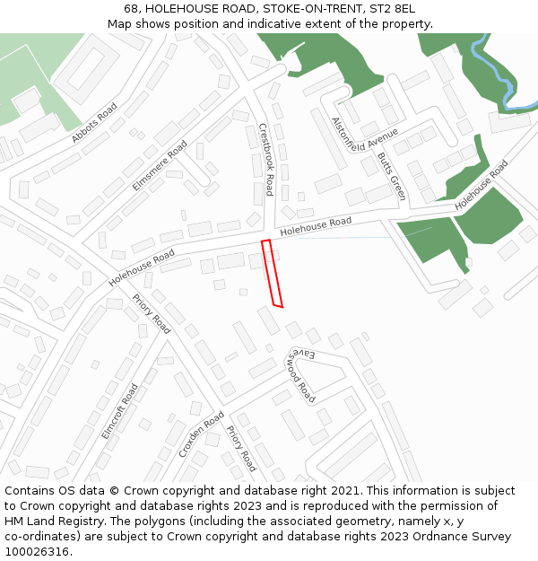 68, HOLEHOUSE ROAD, STOKE-ON-TRENT, ST2 8EL: Location map and indicative extent of plot