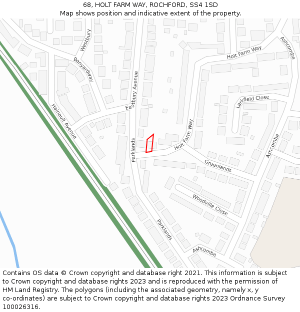 68, HOLT FARM WAY, ROCHFORD, SS4 1SD: Location map and indicative extent of plot