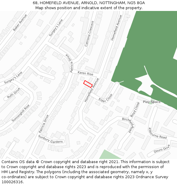 68, HOMEFIELD AVENUE, ARNOLD, NOTTINGHAM, NG5 8GA: Location map and indicative extent of plot