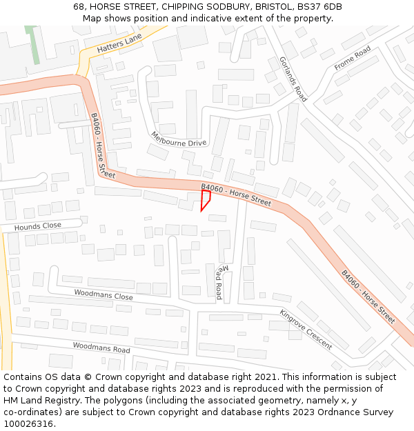 68, HORSE STREET, CHIPPING SODBURY, BRISTOL, BS37 6DB: Location map and indicative extent of plot