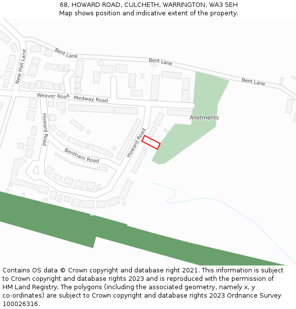 68, HOWARD ROAD, CULCHETH, WARRINGTON, WA3 5EH: Location map and indicative extent of plot