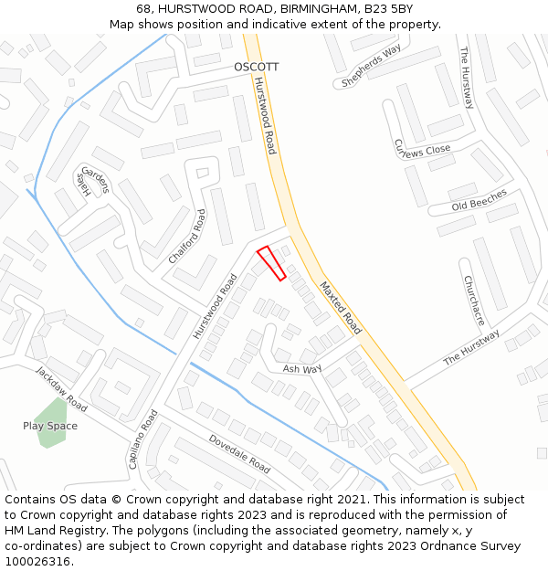 68, HURSTWOOD ROAD, BIRMINGHAM, B23 5BY: Location map and indicative extent of plot