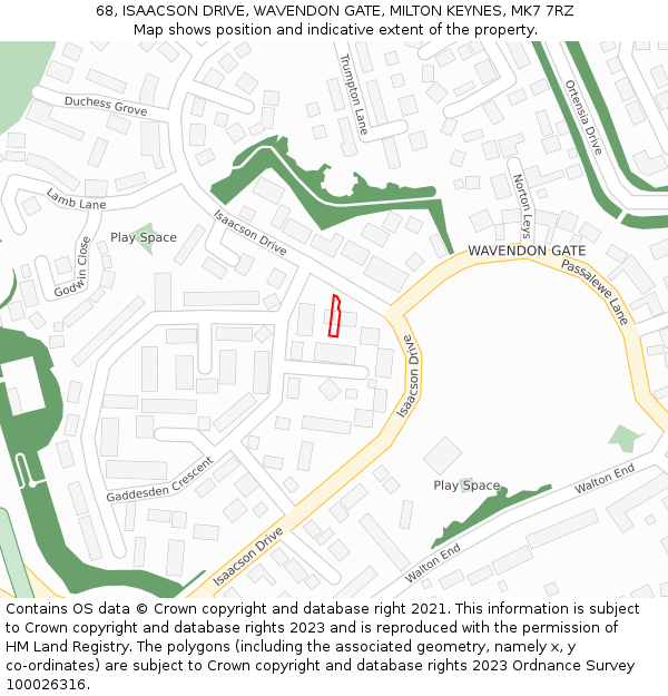 68, ISAACSON DRIVE, WAVENDON GATE, MILTON KEYNES, MK7 7RZ: Location map and indicative extent of plot