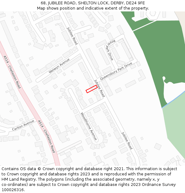 68, JUBILEE ROAD, SHELTON LOCK, DERBY, DE24 9FE: Location map and indicative extent of plot