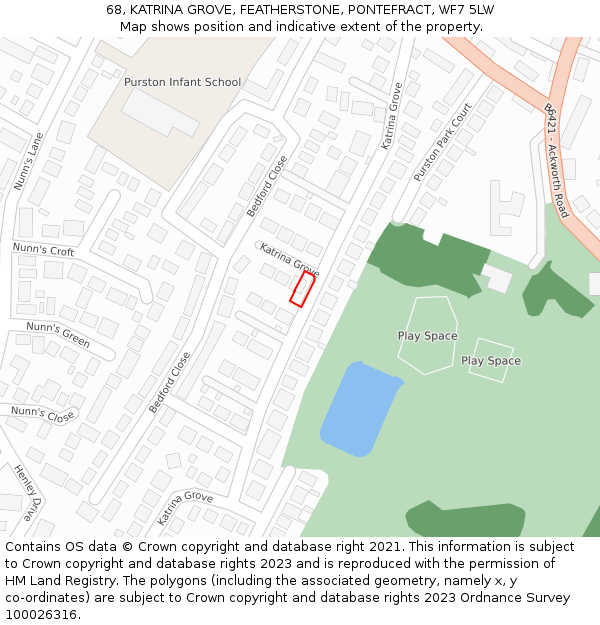 68, KATRINA GROVE, FEATHERSTONE, PONTEFRACT, WF7 5LW: Location map and indicative extent of plot