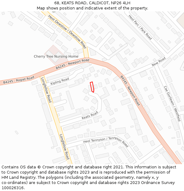 68, KEATS ROAD, CALDICOT, NP26 4LH: Location map and indicative extent of plot