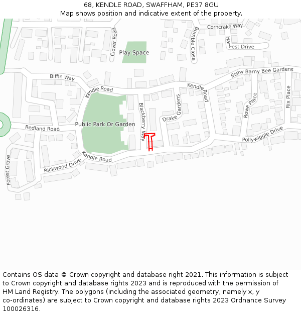 68, KENDLE ROAD, SWAFFHAM, PE37 8GU: Location map and indicative extent of plot