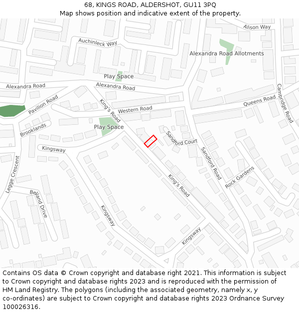 68, KINGS ROAD, ALDERSHOT, GU11 3PQ: Location map and indicative extent of plot