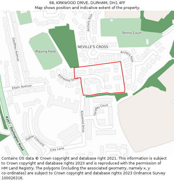 68, KIRKWOOD DRIVE, DURHAM, DH1 4FF: Location map and indicative extent of plot