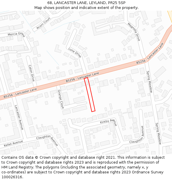 68, LANCASTER LANE, LEYLAND, PR25 5SP: Location map and indicative extent of plot