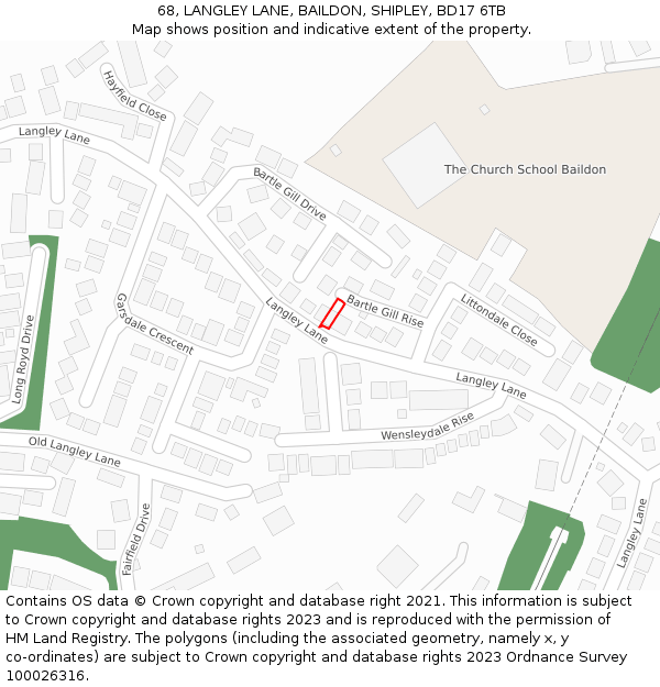 68, LANGLEY LANE, BAILDON, SHIPLEY, BD17 6TB: Location map and indicative extent of plot