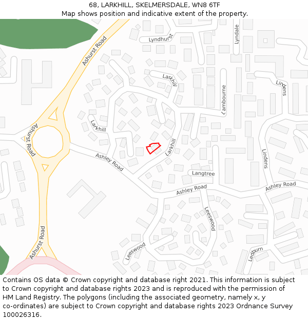 68, LARKHILL, SKELMERSDALE, WN8 6TF: Location map and indicative extent of plot