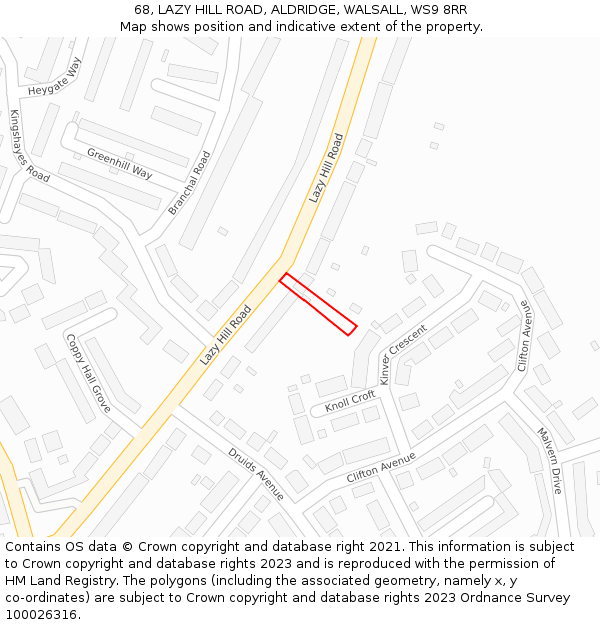 68, LAZY HILL ROAD, ALDRIDGE, WALSALL, WS9 8RR: Location map and indicative extent of plot