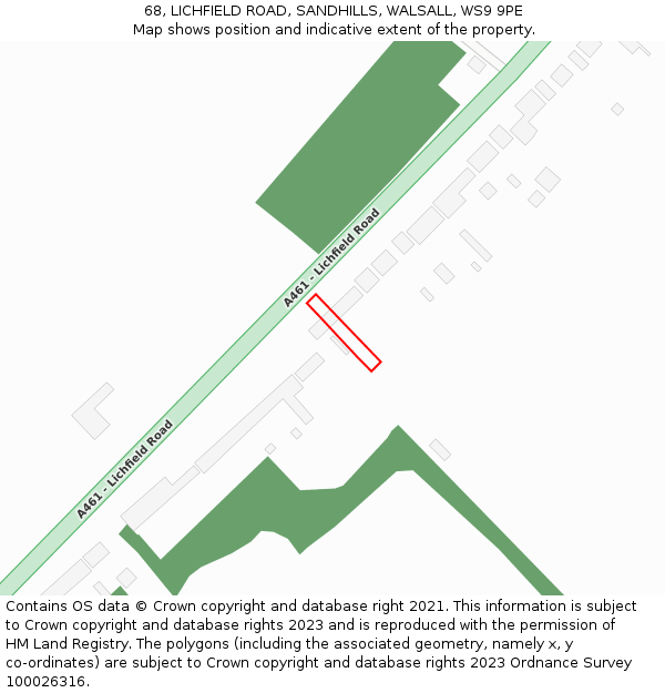 68, LICHFIELD ROAD, SANDHILLS, WALSALL, WS9 9PE: Location map and indicative extent of plot