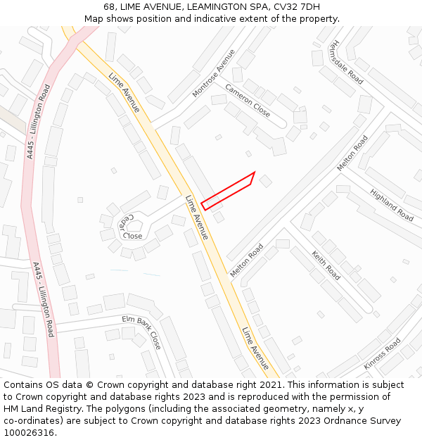 68, LIME AVENUE, LEAMINGTON SPA, CV32 7DH: Location map and indicative extent of plot