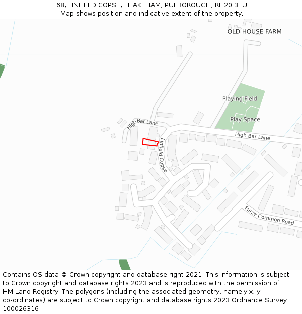 68, LINFIELD COPSE, THAKEHAM, PULBOROUGH, RH20 3EU: Location map and indicative extent of plot