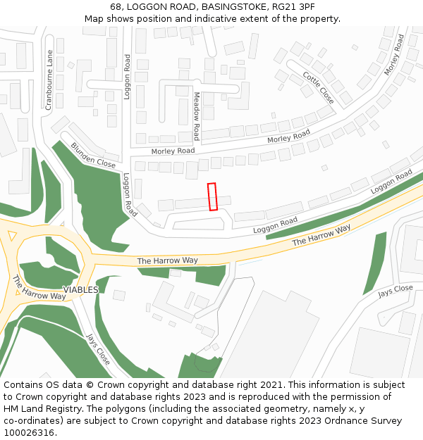 68, LOGGON ROAD, BASINGSTOKE, RG21 3PF: Location map and indicative extent of plot