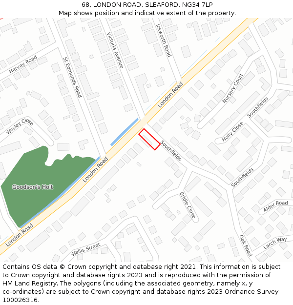 68, LONDON ROAD, SLEAFORD, NG34 7LP: Location map and indicative extent of plot