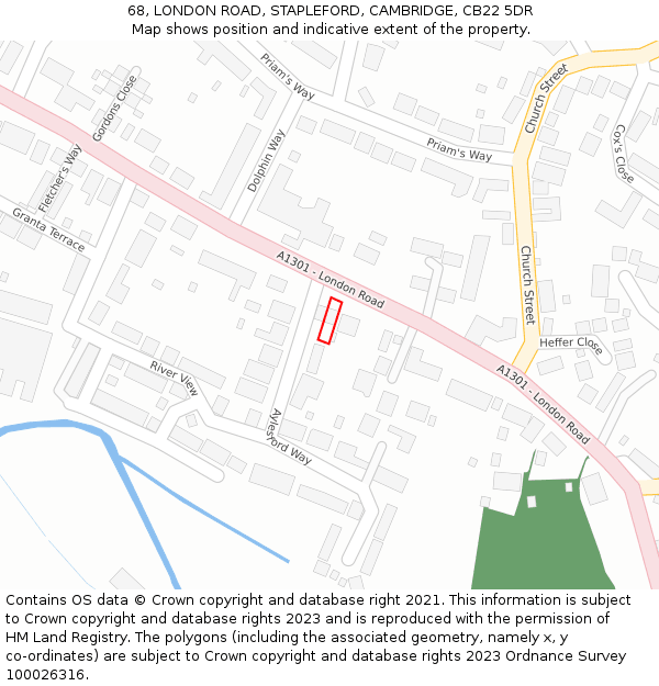 68, LONDON ROAD, STAPLEFORD, CAMBRIDGE, CB22 5DR: Location map and indicative extent of plot