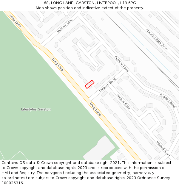 68, LONG LANE, GARSTON, LIVERPOOL, L19 6PG: Location map and indicative extent of plot