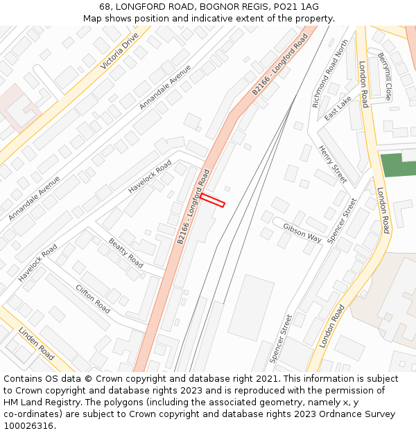 68, LONGFORD ROAD, BOGNOR REGIS, PO21 1AG: Location map and indicative extent of plot