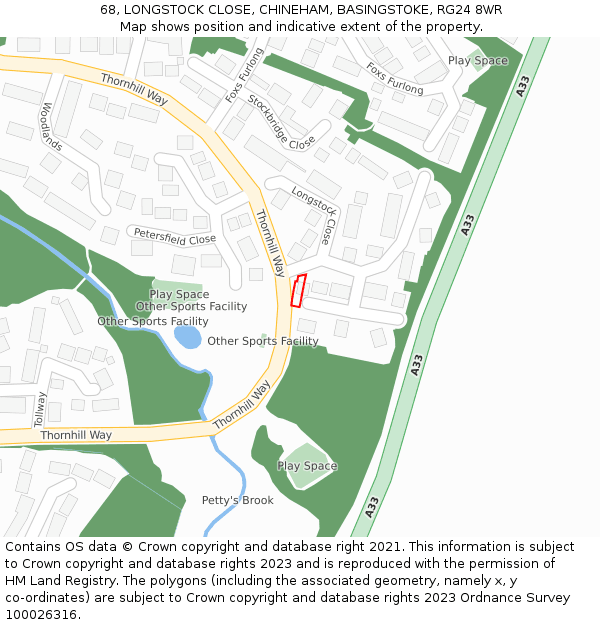 68, LONGSTOCK CLOSE, CHINEHAM, BASINGSTOKE, RG24 8WR: Location map and indicative extent of plot